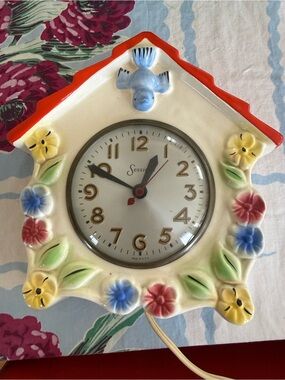 Vintage 1950s Sessions Ceramic Birdhouse Wall Clock for parts (as is)